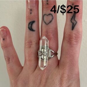 ✨4/$25✨ Boho Adjustable Clear Quartz Crystal Ring - Handmade Artisan Jewelry